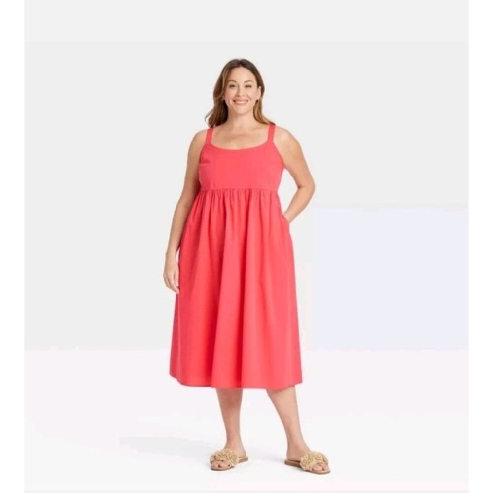 #106 ​MSRP $32 NWT Ava & Viv Coral Red Midi Empire Waist Dress ♡ SIZE 3X ♡